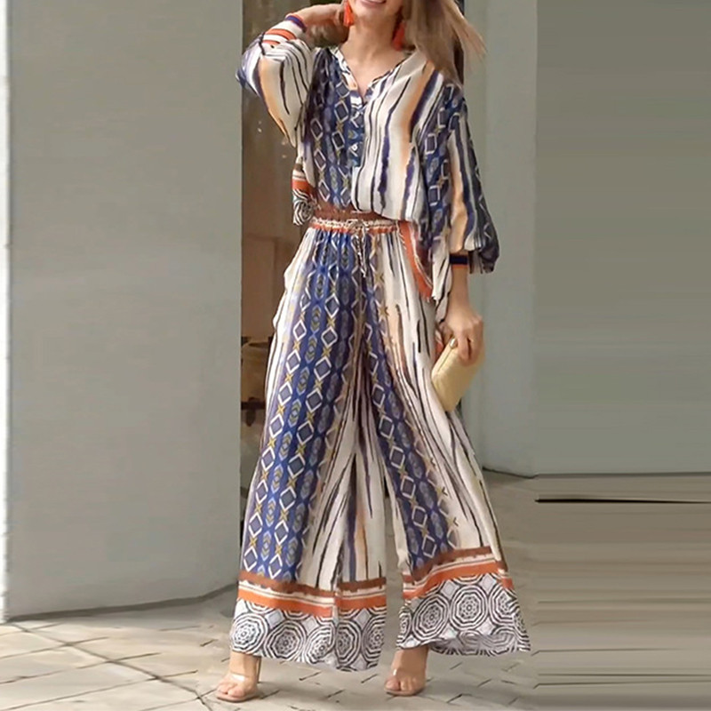 Lady Lady Elegantni dvodijelni set s proljetnim bluzama na revere i hlače širokih nogavica Novo jesensko žensko odijelo s dugim rukavima