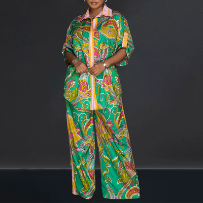 Ležérny jarný jesenný voľný 2-dielny set Retro dámsky plážový domáci oblek Dámske oblečenie s francúzskou potlačou, blúzka, košeľa, dlhé nohavice