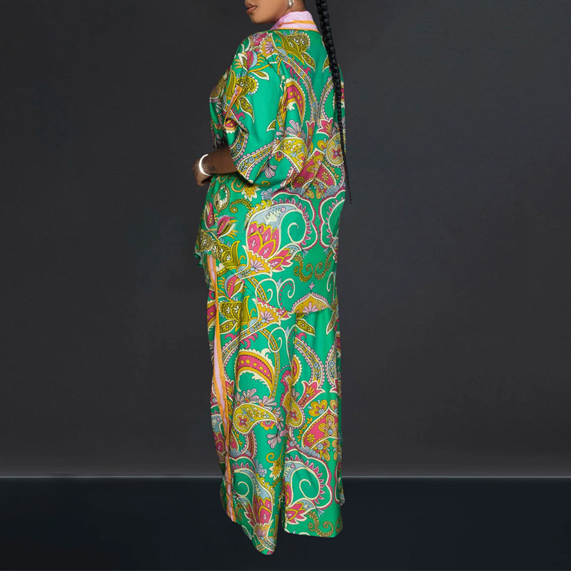 Ležérny jarný jesenný voľný 2-dielny set Retro dámsky plážový domáci oblek Dámske oblečenie s francúzskou potlačou, blúzka, košeľa, dlhé nohavice