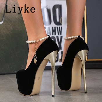 Liyke New Design String Bead Strap Platform Pumps Γυναικεία Κλασικά Μαύρα ψηλοτάκουνα Μόδα Στρογγυλά παπούτσια χορού με μπαστούνι Μέγεθος 42