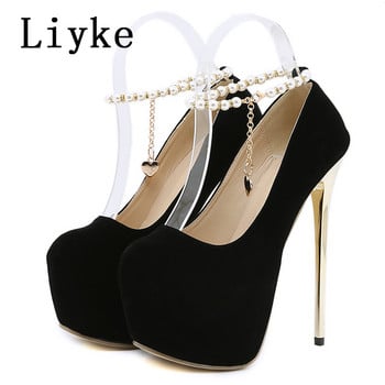 Liyke New Design String Bead Strap Platform Pumps Γυναικεία Κλασικά Μαύρα ψηλοτάκουνα Μόδα Στρογγυλά παπούτσια χορού με μπαστούνι Μέγεθος 42