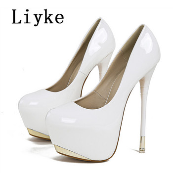 Liyke Секси сватбени парти Дамски обувки с високи токчета Елегантни сандали на платформа Модни дизайнерски обувки с кръгли пръсти Червени размери 35-42