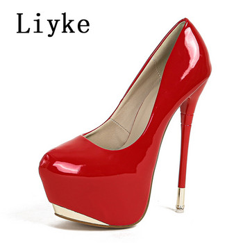 Liyke Секси сватбени парти Дамски обувки с високи токчета Елегантни сандали на платформа Модни дизайнерски обувки с кръгли пръсти Червени размери 35-42