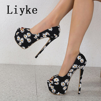 Liyke Summer Peep Toe Ultra High Stiletto Heels Fashion Print Platform Pumps Women Party Night Club Shoes Shoes Zapatos Mujer
