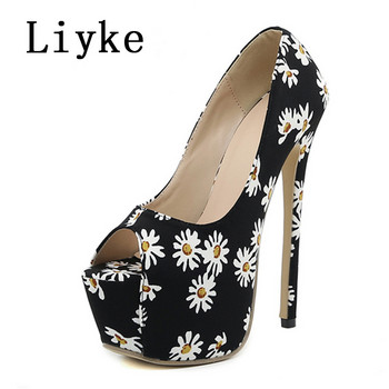 Liyke Summer Peep Toe Ultra High Stiletto Heels Fashion Print Platform Pumps Women Party Night Club Shoes Shoes Zapatos Mujer