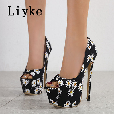 Liyke Summer Peep Toe Ultra High Stiletto Heels Fashion Print Platform Pumps Women Party Night Club Shoes Shoes Zapatos Mujer