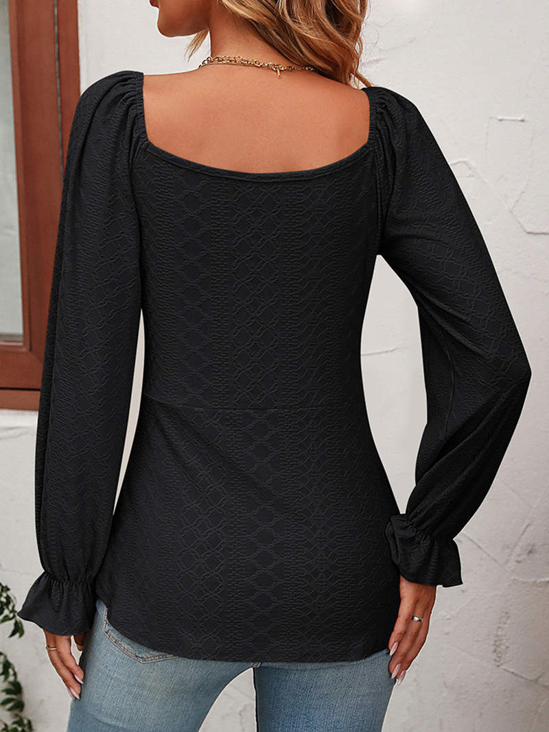 2023, toamnă iarnă, cu cravată cu volan, bluză cu mâneci raglan, femei negre, modă vintage, cu mânecă lungă pentru femei, topuri casual în stil stradal