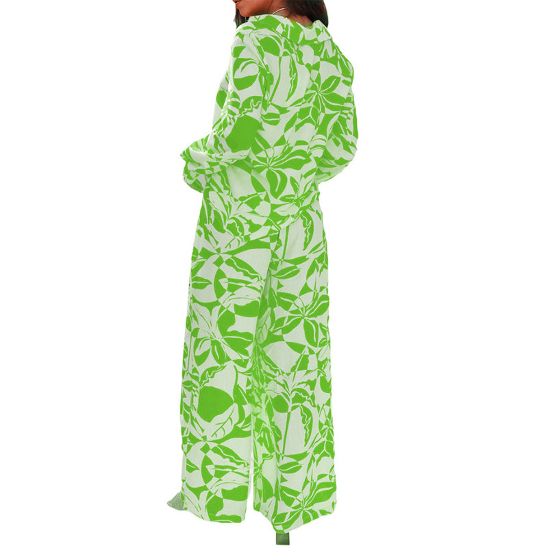 Casual φαρδύ πουκάμισο κοστούμι δύο τεμαχίων γυναικεία ρούχα 2τμχ Σετ μόδας στάμπα Άνοιξη Φθινοπωρινή μακρυμάνικη μπλούζα και γυναικεία ρούχα