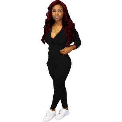 LY5866 Európsky a americký sexy dámsky módny overal veľkej veľkosti, jednofarebný tvarujúci overal s dlhým rukávom