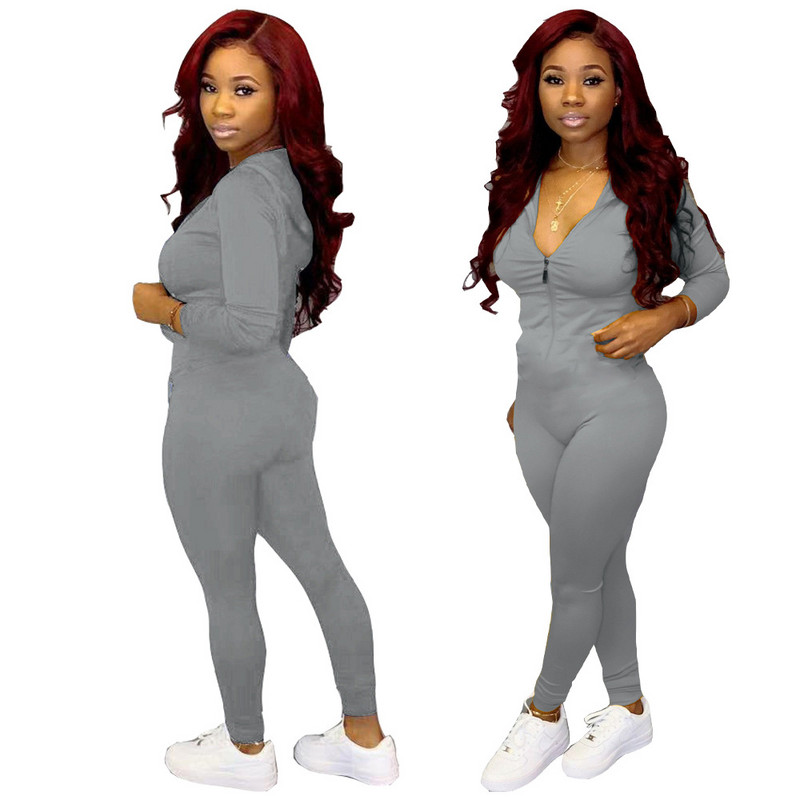 LY5866 Európsky a americký sexy dámsky módny overal veľkej veľkosti, jednofarebný tvarujúci overal s dlhým rukávom