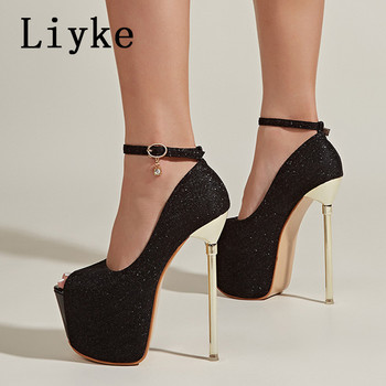 Liyke Модни помпи на платформа Дамски сандали тип шпилки Супер секси Дамски обувки с катарама с отворени пръсти Сватбени обувки за събличане