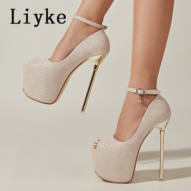 Liyke, pantofi cu platformă de modă, sandale stiletto pentru femei, cu toc înalt super sexy, pentru femei, cu vârf deschis, cu cataramă, pantofi de nuntă