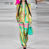 IVY HE Visoka kvaliteta 2022. Žensko odijelo s hlačama Odjeća Košulja s reverom za pistu Visoki struk Hlače širokih nogavica Žensko odijelo ZAfu Traf