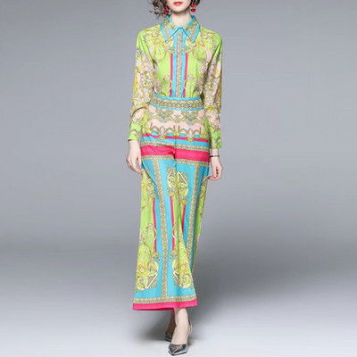 IVY HE Visoka kvaliteta 2022. Žensko odijelo s hlačama Odjeća Košulja s reverom za pistu Visoki struk Hlače širokih nogavica Žensko odijelo ZAfu Traf