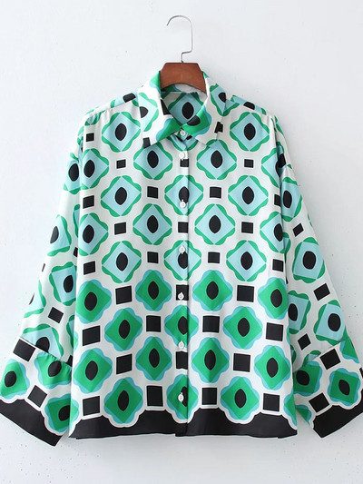 xikom 2021 Summer Women Vintažinis dviejų dalių rinkinys Bohemia Print Laisvi atlapais marškinėliai Elastingi aukštu juosmeniu laisvalaikio kelnių kelnių rinkinys