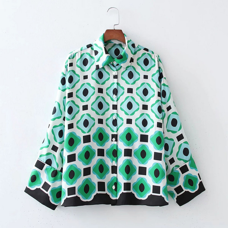 xikom 2021 Summer Women Vintažinis dviejų dalių rinkinys Bohemia Print Laisvi atlapais marškinėliai Elastingi aukštu juosmeniu laisvalaikio kelnių kelnių rinkinys