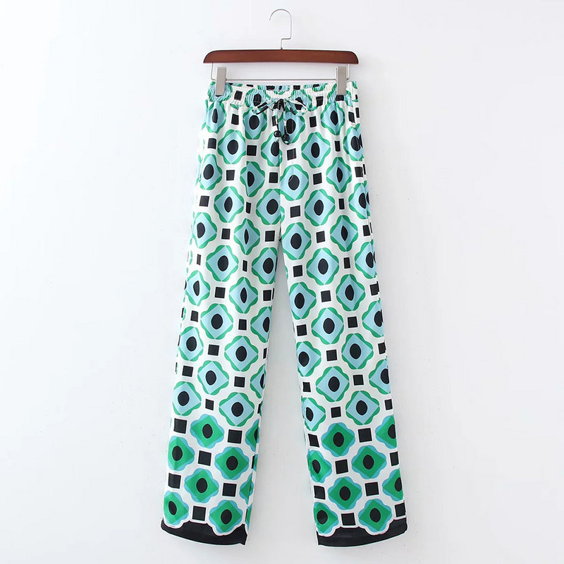 xikom 2021 Summer Women Vintažinis dviejų dalių rinkinys Bohemia Print Laisvi atlapais marškinėliai Elastingi aukštu juosmeniu laisvalaikio kelnių kelnių rinkinys