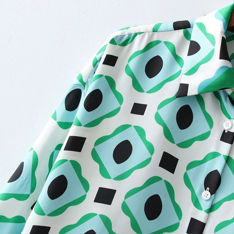 xikom 2021 Summer Women Vintažinis dviejų dalių rinkinys Bohemia Print Laisvi atlapais marškinėliai Elastingi aukštu juosmeniu laisvalaikio kelnių kelnių rinkinys