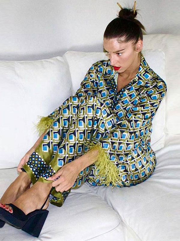 Ženski komplet s printom perja, odijelo, gornje hlače, ravni ženski kompleti od 2 komada, 2023., košulja s dugim rukavima, novi ženski komplet s otvorenim ovratnikom