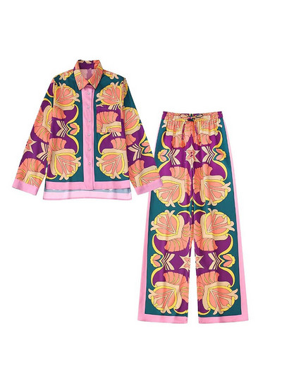 Ženske košulje s printom Komplet hlača Ležerni dugi rukavi s otvorenim ovratnikom Top odijela s hlačama s elastičnim strukom Ljetna ulična odjeća 2022.