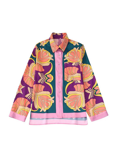 Ženske košulje s printom Komplet hlača Ležerni dugi rukavi s otvorenim ovratnikom Top odijela s hlačama s elastičnim strukom Ljetna ulična odjeća 2022.