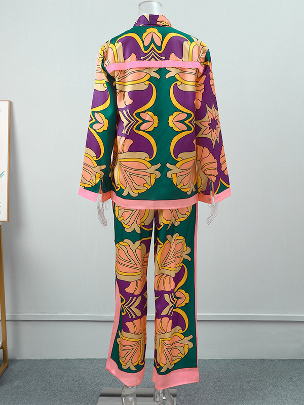 Ženske košulje s printom Komplet hlača Ležerni dugi rukavi s otvorenim ovratnikom Top odijela s hlačama s elastičnim strukom Ljetna ulična odjeća 2022.