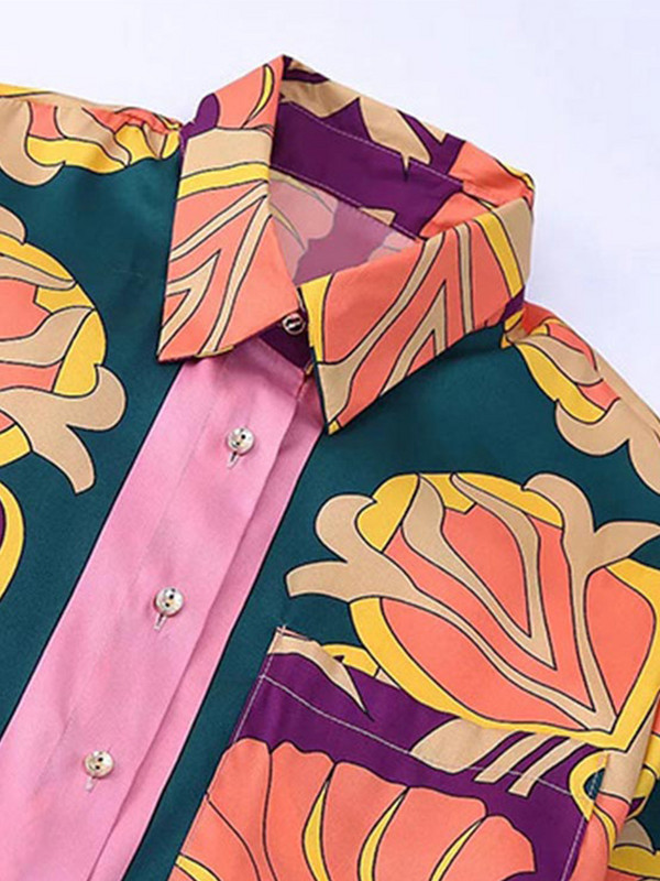 Ženske košulje s printom Komplet hlača Ležerni dugi rukavi s otvorenim ovratnikom Top odijela s hlačama s elastičnim strukom Ljetna ulična odjeća 2022.