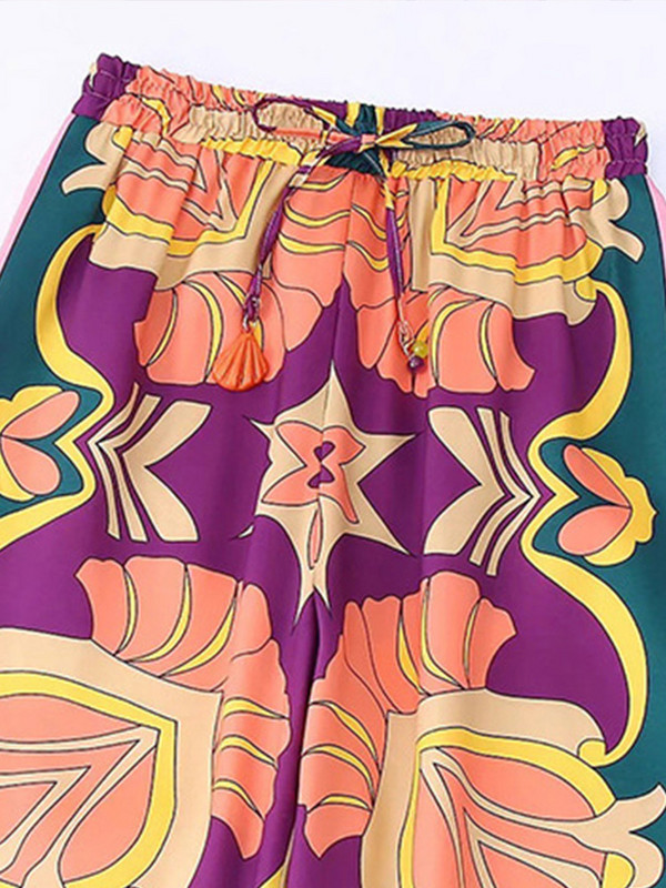 Ženske košulje s printom Komplet hlača Ležerni dugi rukavi s otvorenim ovratnikom Top odijela s hlačama s elastičnim strukom Ljetna ulična odjeća 2022.