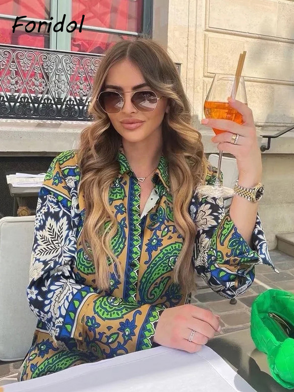 Foridol Ležérne bohémske dlhé nohavice s potlačou Paisley, vintage vzorom, letné jarné, nadrozmerné zelené teplákové košele, nohavice