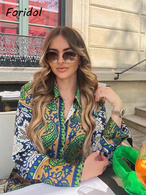 Foridol Ležérne bohémske dlhé nohavice s potlačou Paisley, vintage vzorom, letné jarné, nadrozmerné zelené teplákové košele, nohavice