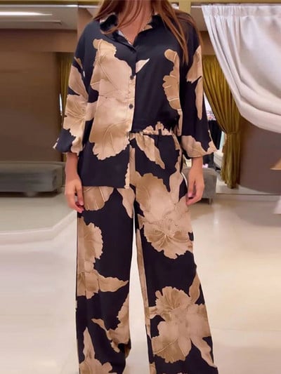 Primăvară Femei Ocazional Pantaloni largi vopsiți în cravată Costum Cămăși vintage Bluze Costum cu pantaloni cu picioare largi 2023 Moda Office ținută damă