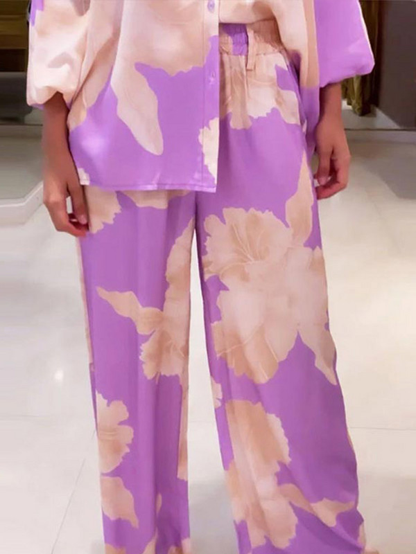 Primăvară Femei Ocazional Pantaloni largi vopsiți în cravată Costum Cămăși vintage Bluze Costum cu pantaloni cu picioare largi 2023 Moda Office ținută damă