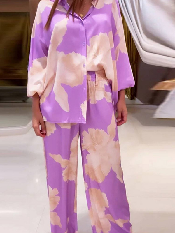 Primăvară Femei Ocazional Pantaloni largi vopsiți în cravată Costum Cămăși vintage Bluze Costum cu pantaloni cu picioare largi 2023 Moda Office ținută damă