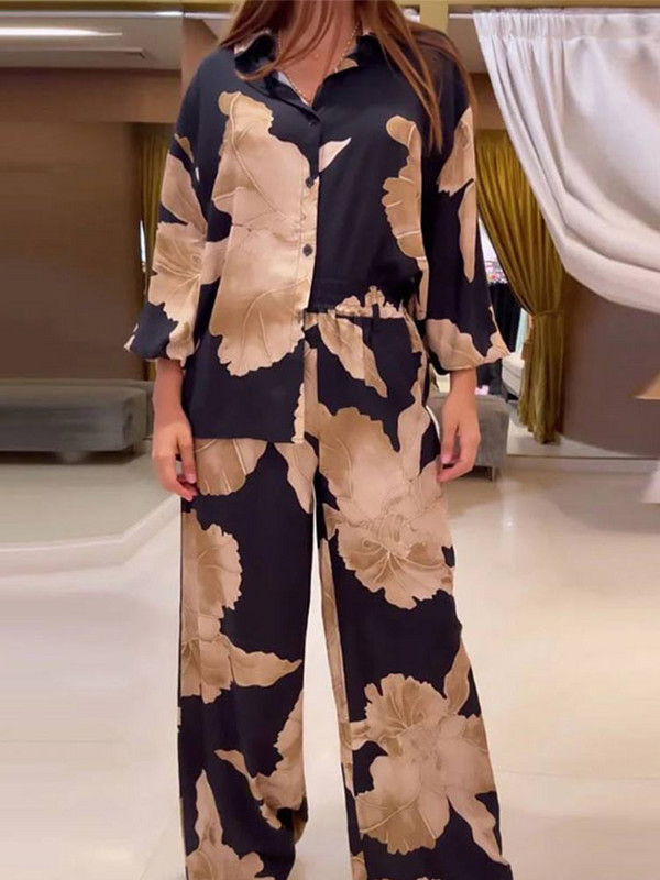 Primăvară Femei Ocazional Pantaloni largi vopsiți în cravată Costum Cămăși vintage Bluze Costum cu pantaloni cu picioare largi 2023 Moda Office ținută damă