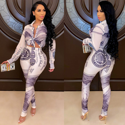 VAZN Blue Color 2020 Business Lady lehajtható gallér készletek hosszú ujjú hosszú nadrág 2 darabos készletek egysoros vékony női szettek