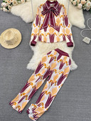 Cvjetni, ležerni, elegantni ženski komplet od 2 komada Široke modne majice, majice širokih nogavica Žensko odijelo s hlačama za odmor na plaži, starinsko odijelo