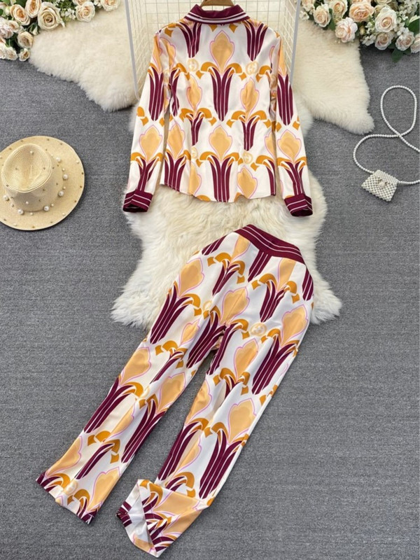 Cvjetni, ležerni, elegantni ženski komplet od 2 komada Široke modne majice, majice širokih nogavica Žensko odijelo s hlačama za odmor na plaži, starinsko odijelo