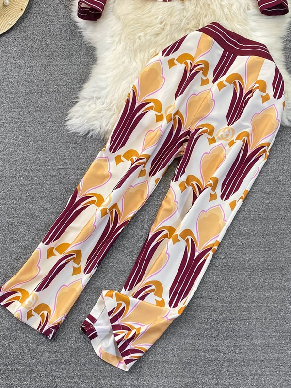 Cvjetni, ležerni, elegantni ženski komplet od 2 komada Široke modne majice, majice širokih nogavica Žensko odijelo s hlačama za odmor na plaži, starinsko odijelo