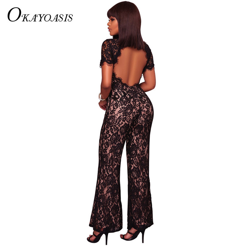 OKAYOASIS Elegantný krátky rukáv čipkovaný overal Dámsky letný overal Sexy dámske ležérne dlhé nohavice Overaly 3-farebný overal