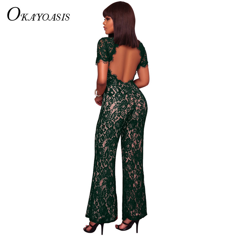 OKAYOASIS Elegantný krátky rukáv čipkovaný overal Dámsky letný overal Sexy dámske ležérne dlhé nohavice Overaly 3-farebný overal