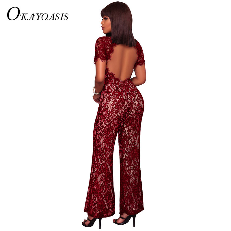 OKAYOASIS Elegantný krátky rukáv čipkovaný overal Dámsky letný overal Sexy dámske ležérne dlhé nohavice Overaly 3-farebný overal