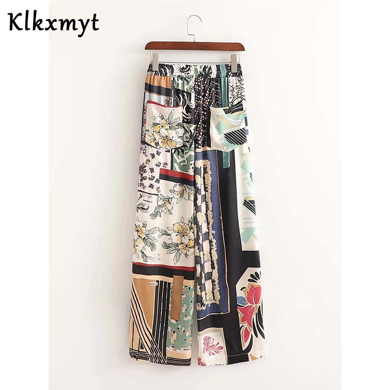 Seturi două bucăți femei moda de vară imprimate cu mânecă lungă geamuri bluză topuri + pantaloni drepti pantaloni dama seturi casual