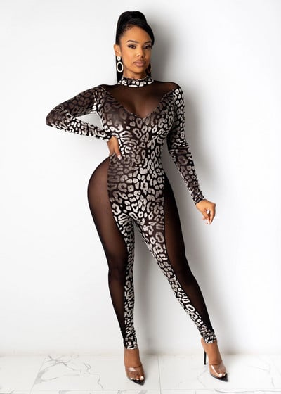 Prozirni kombinezon za noćni klub Seksi ženske kombinezone s O-izrezom i patchwork kombinezoni za zabave