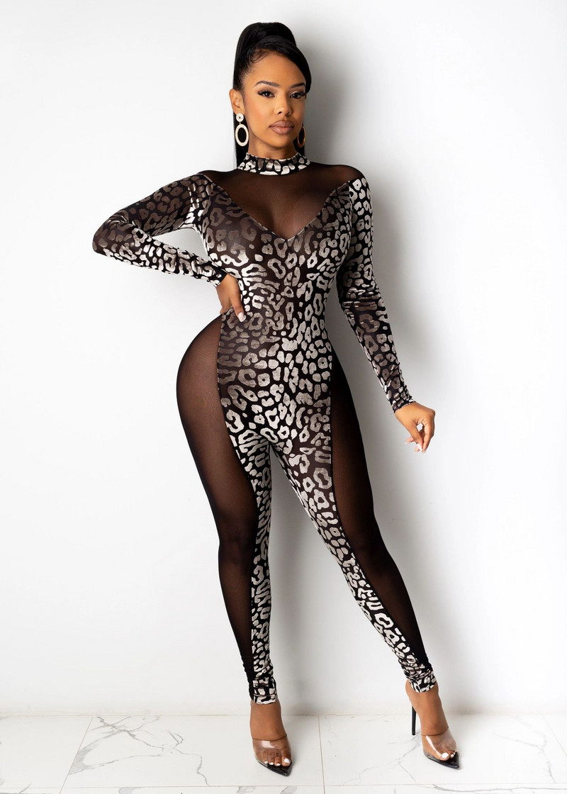 Prozirni kombinezon za noćni klub Seksi ženske kombinezone s O-izrezom i patchwork kombinezoni za zabave