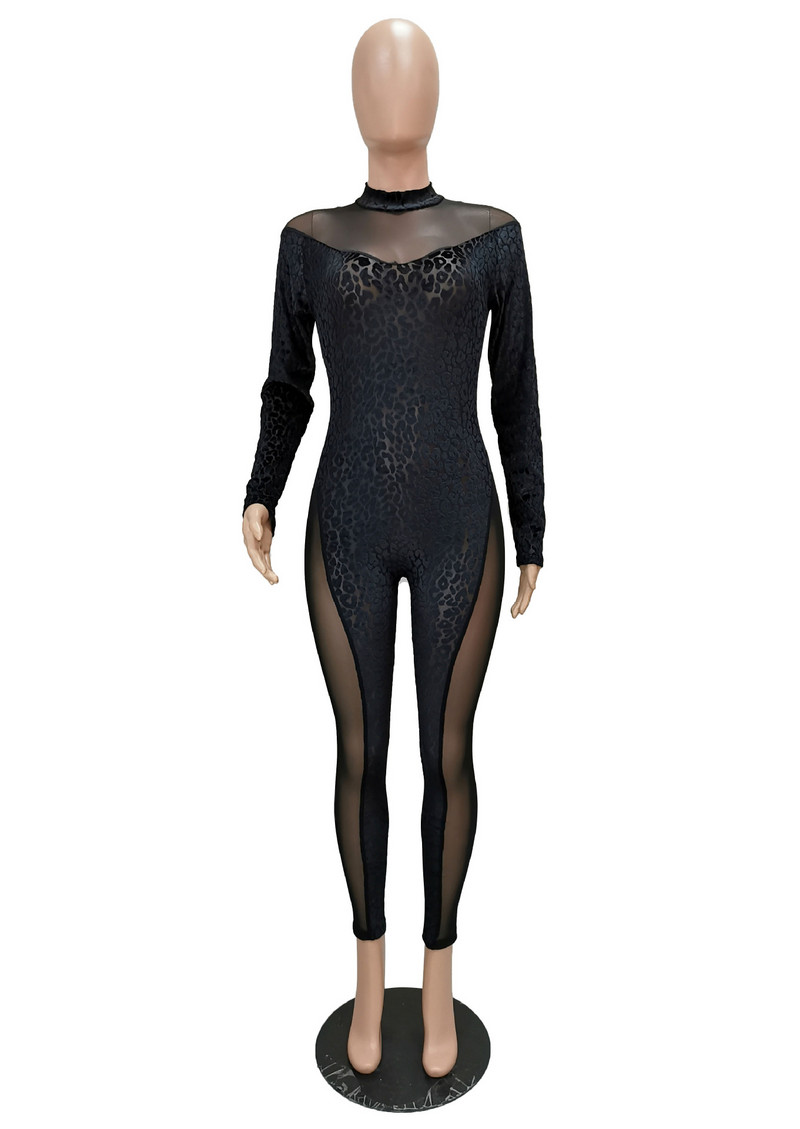 Prozirni kombinezon za noćni klub Seksi ženske kombinezone s O-izrezom i patchwork kombinezoni za zabave