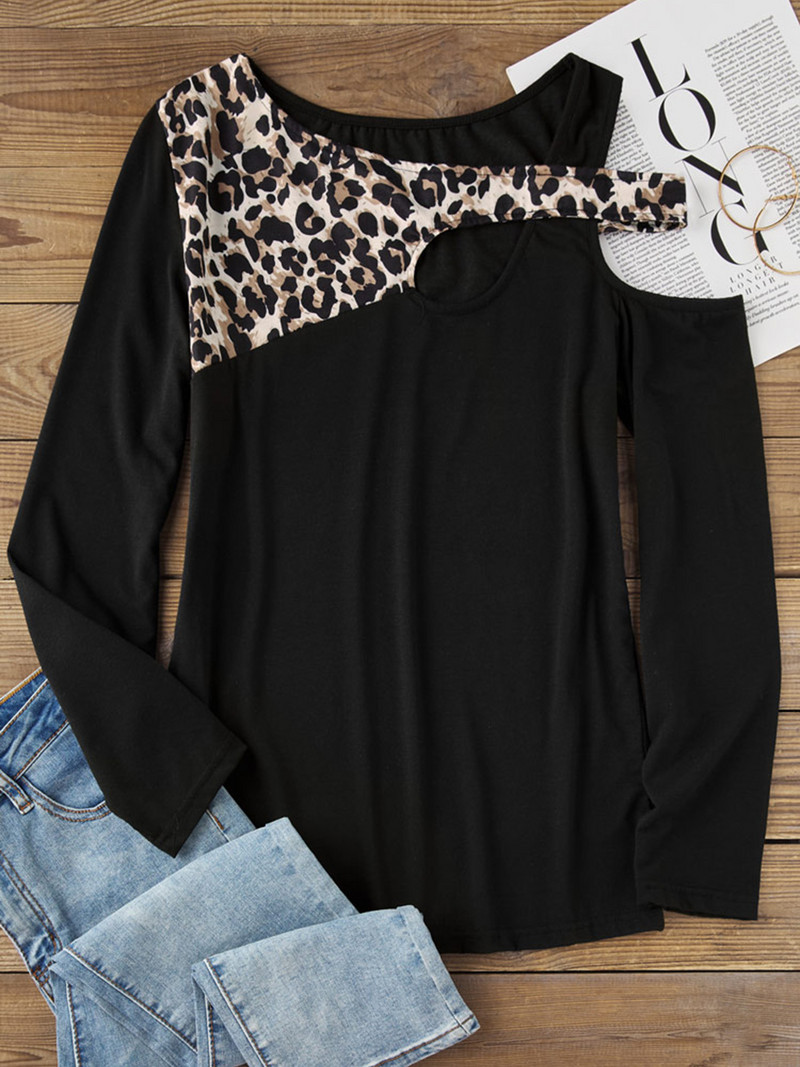 Najpredávanejšie vysoko kvalitné jesenné blúzky s leopardím vzorom a odhalenými ramenami pre ženy z roku 2023, ženské, s dlhým rukávom, ležérne, v štýle OL