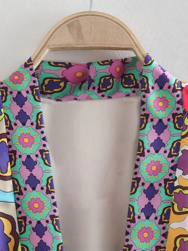 Otisnute široke kaputne hlače, set od 2 komada, ženski V-izrez, šišmiš rukavi i pojas, duga haljina, ravno žensko odijelo s širokim nogavicama