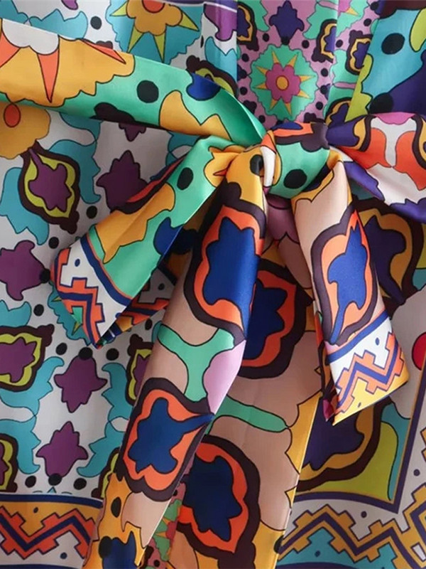 Otisnute široke kaputne hlače, set od 2 komada, ženski V-izrez, šišmiš rukavi i pojas, duga haljina, ravno žensko odijelo s širokim nogavicama