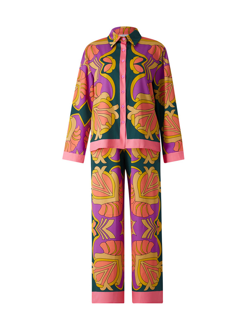 Dvodijelni set Ženske košulje s dugim rukavima s apstraktnim printom i kopčanjem na rever + široke široke hlače Y2K estetske jesenske hlače