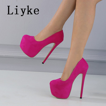 Liyke Елегантни дамски парти сватбени стриптизьорски обувки Секси дебели долни кръгли пръсти Плитки обувки с приплъзване Помпи на платформа Stiletto Mujer
